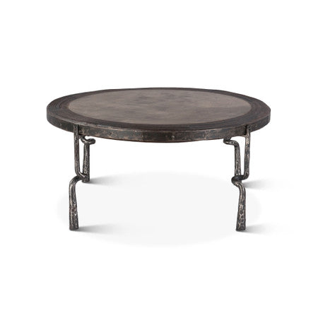 Eiffel 41" Coffee Table with Old Marble Top and Hammered Legs