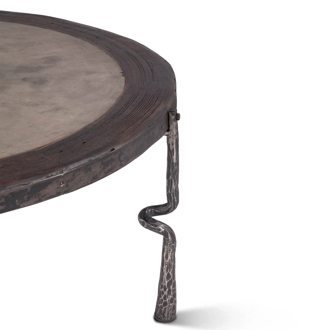 Eiffel 41" Coffee Table with Old Marble Top and Hammered Legs