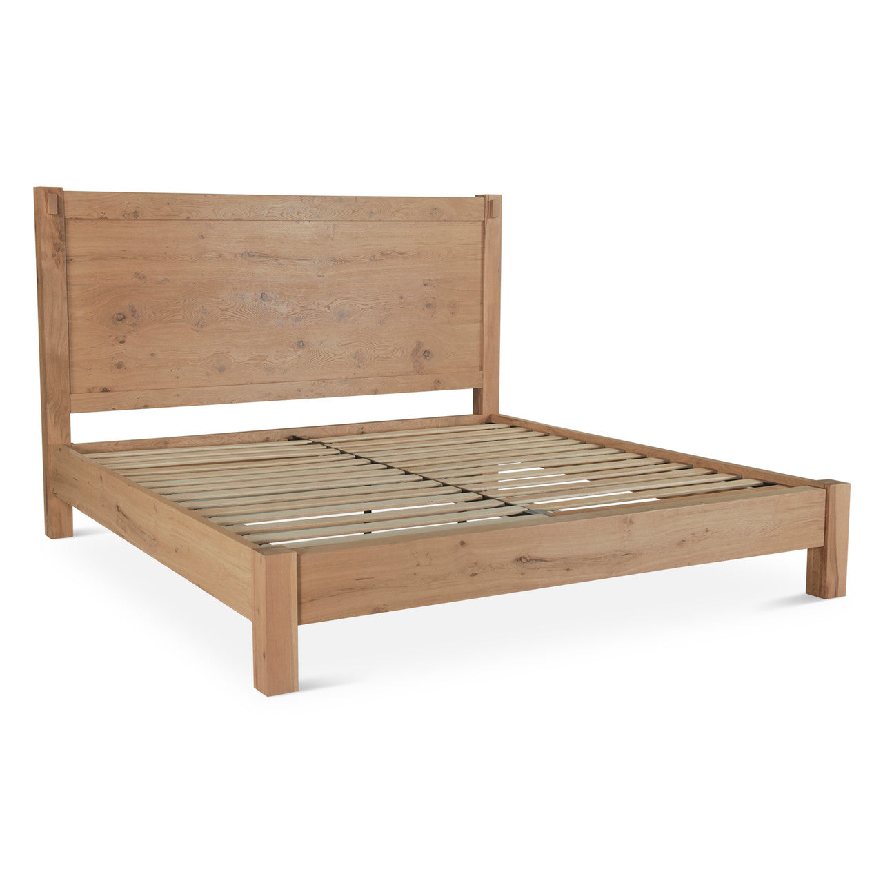 Alpine Solid Distressed Oak Wood Queen Platform Bed