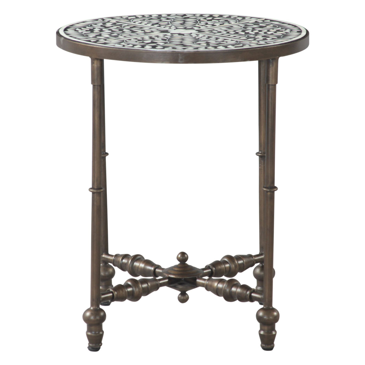 Fleur 20" Side Table with Floral Horn Inlay and Iron - image 2