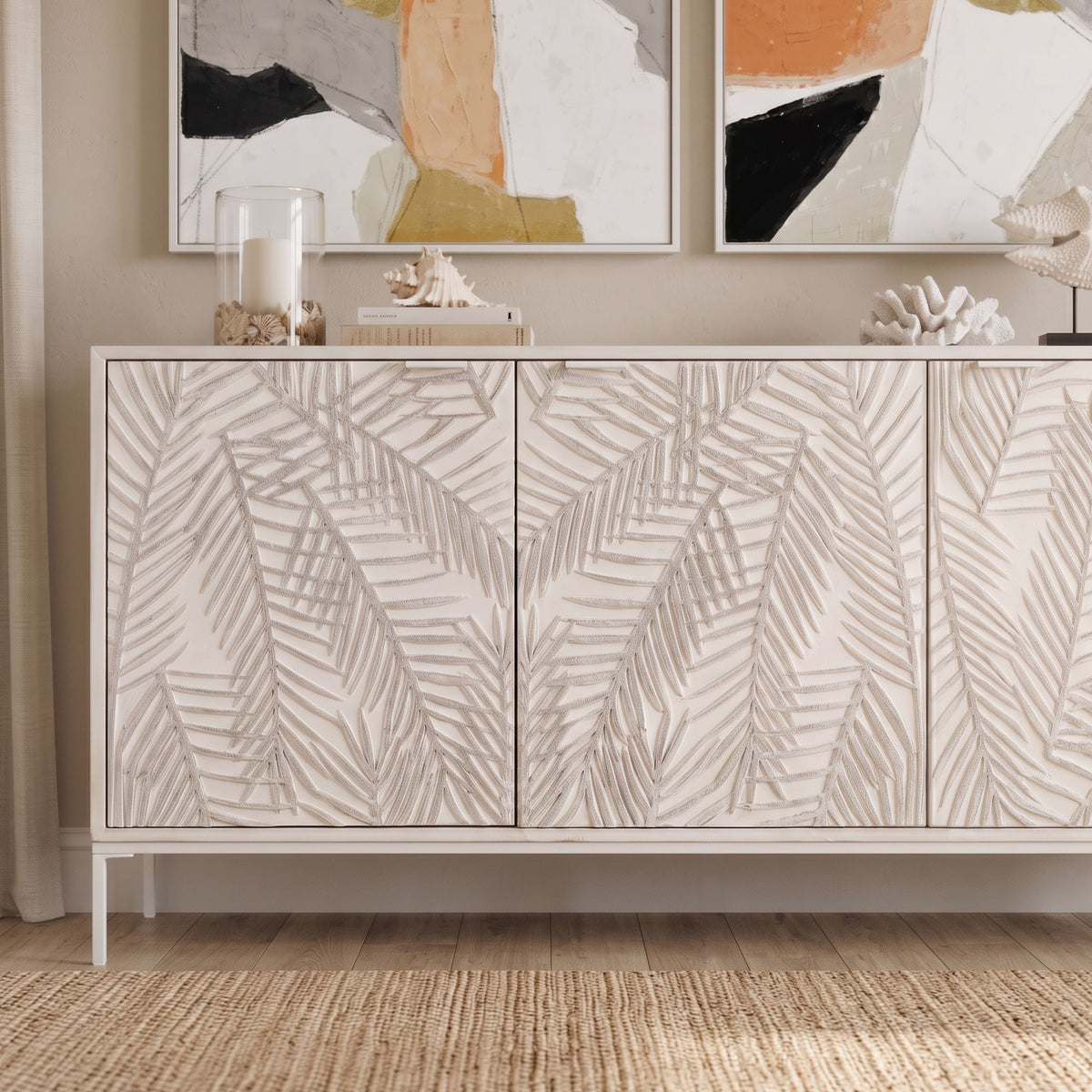 Fern 57" Sideboard with Three Doors in Coastal White - image 3