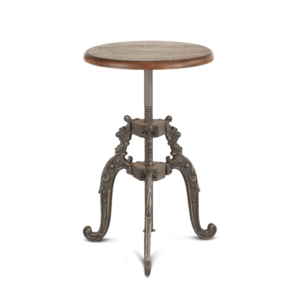 French Vintage 16" Adjustable Stool in Weathered Teak - image 3