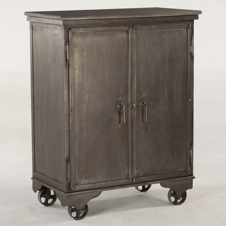 Steampunk Industrial Metal Rolling Bar Cart Cabinet