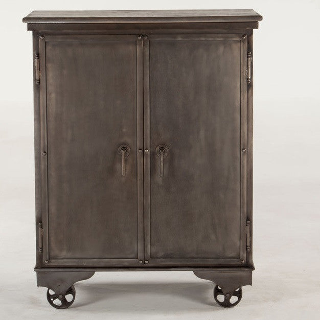 Steampunk Industrial Metal Rolling Bar Cart Cabinet