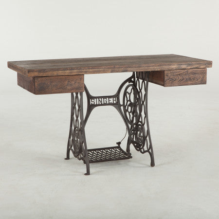 Singer Sewing Machine Base Reclaimed Wood Desk 54"