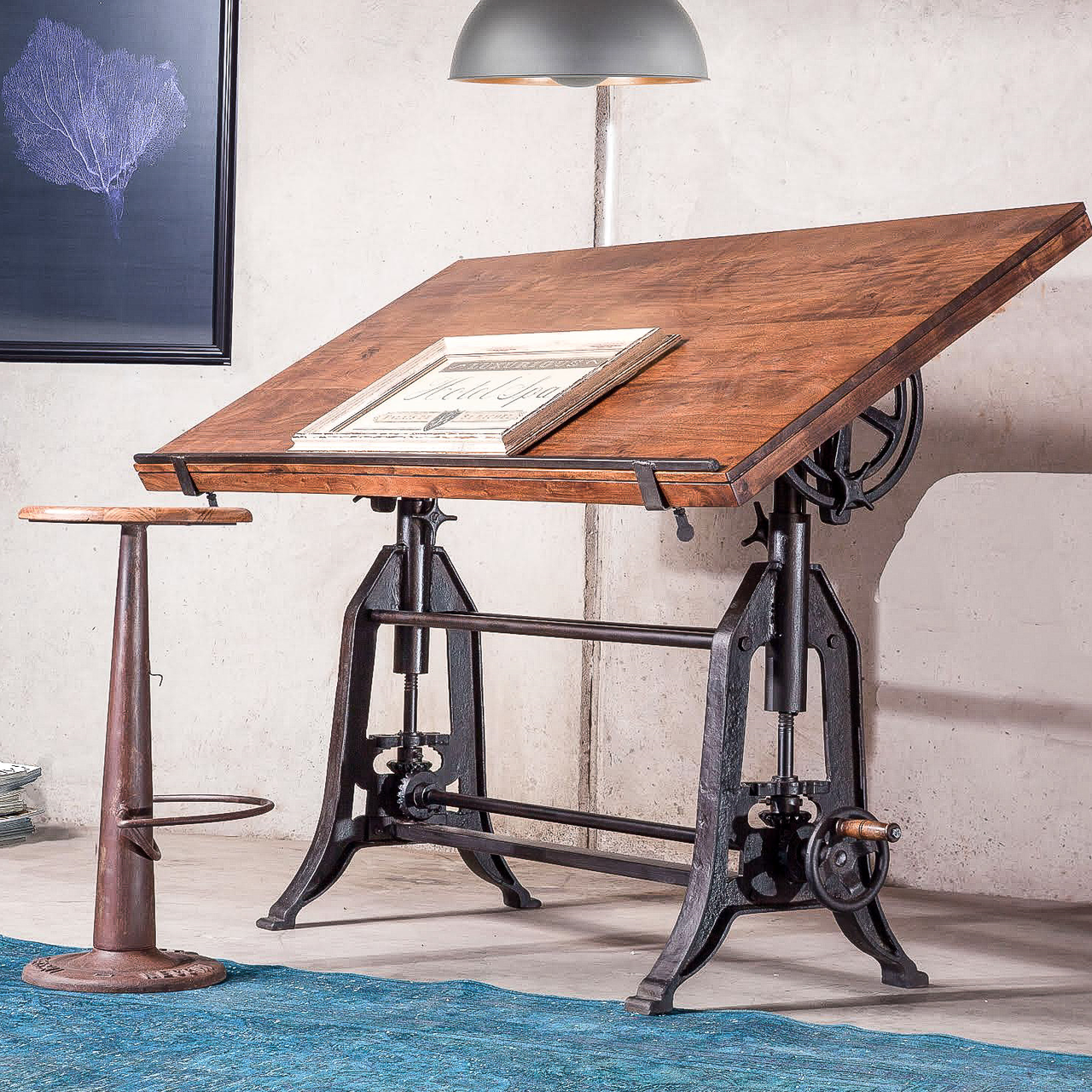 Adjustable Height Drafting Table + Dining Table, Industrial