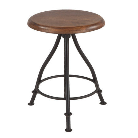 Steampunk Industrial Wood and Iron Crank Adjustable Stool