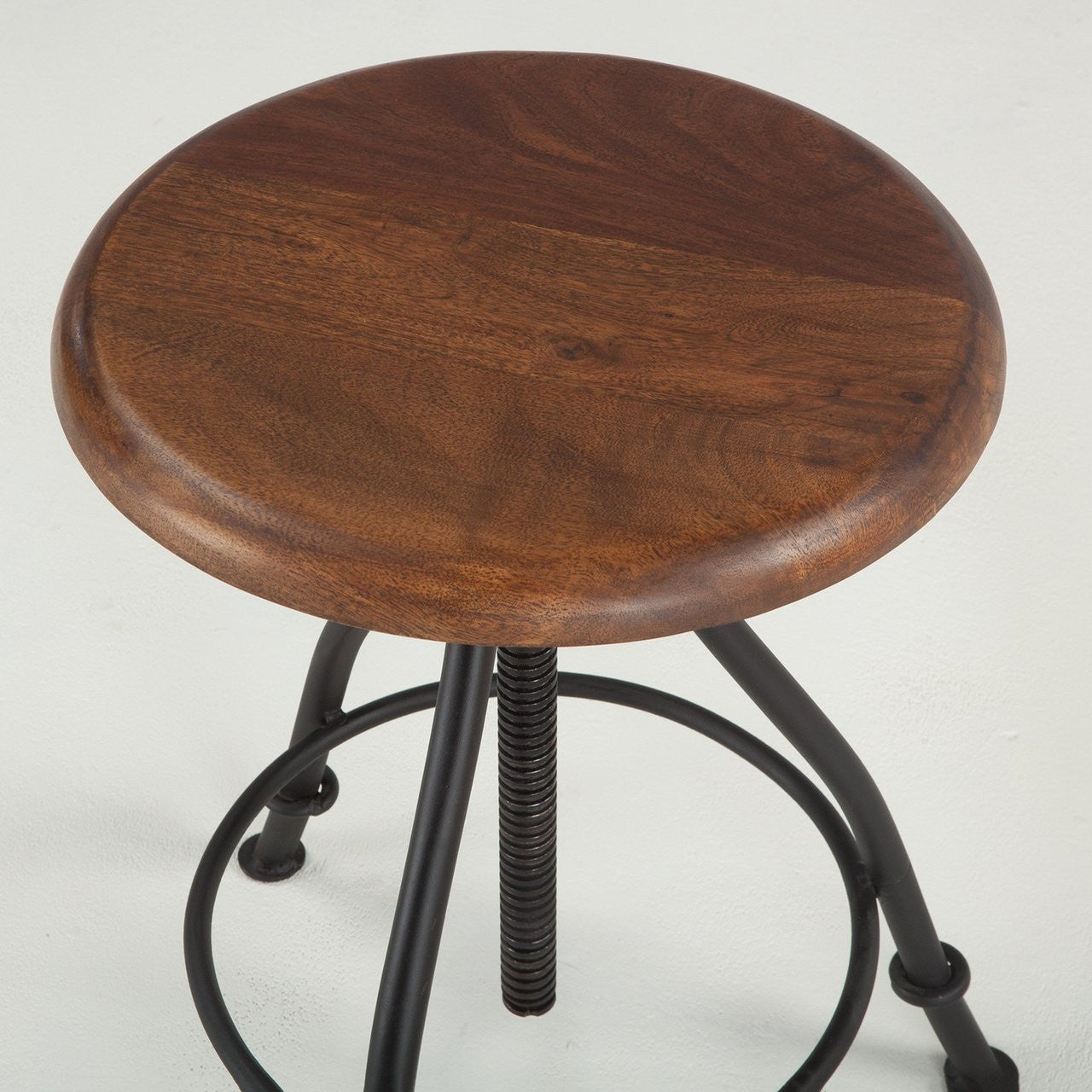 Steampunk Industrial Wood and Iron Crank Adjustable Stool 