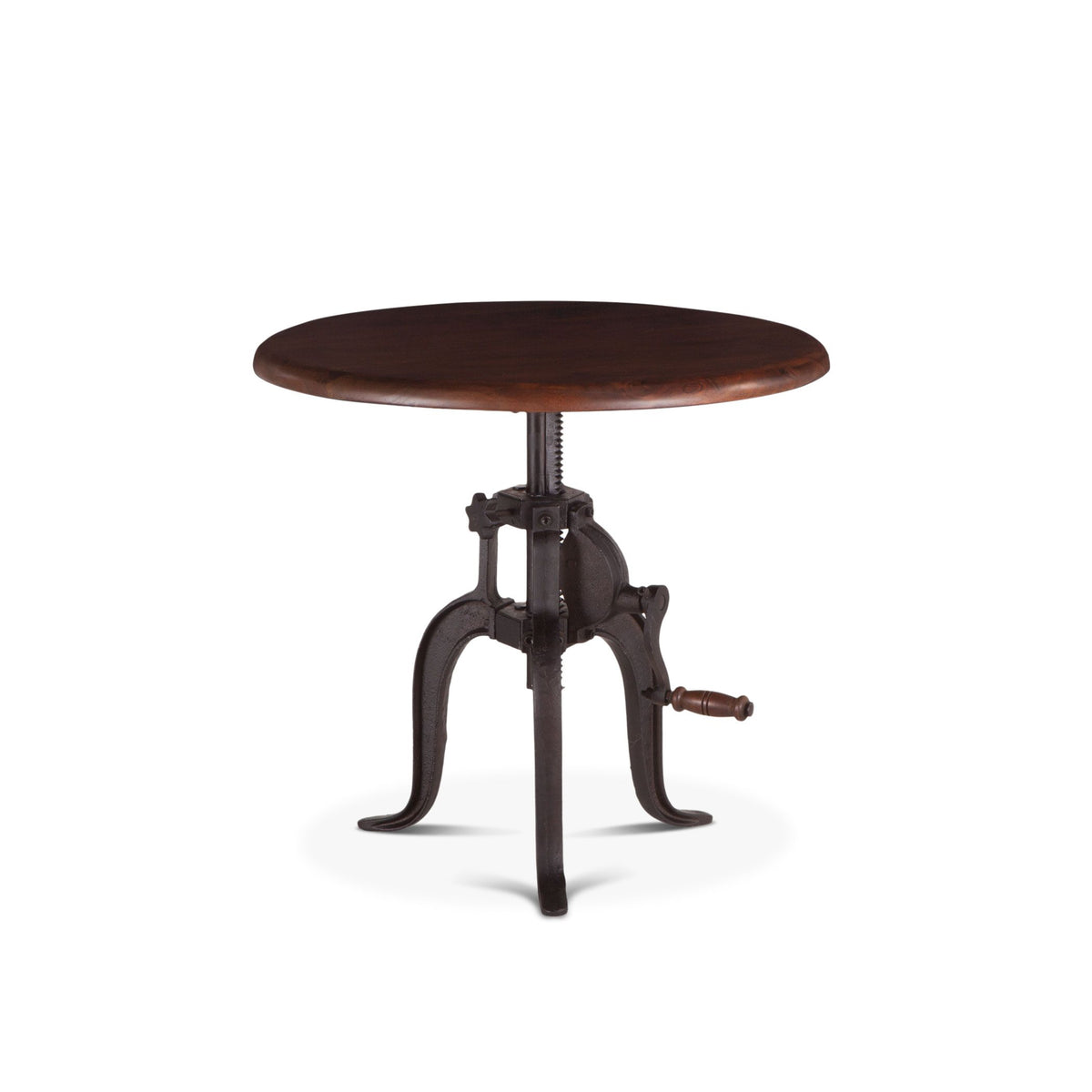 Steampunk Industrial Wood Top Round Crank Side Table 24" - manufacturer view 1
