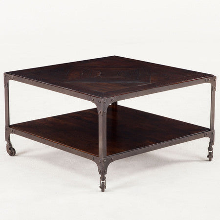 Steampunk Industrial Loft Iron + Wood Square Coffee Table 30"