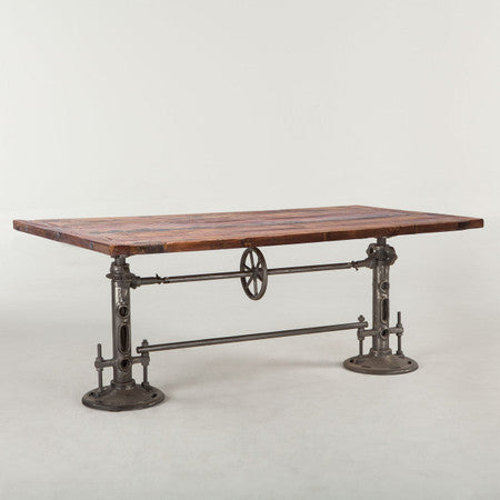 Steampunk Industrial + Reclaimed Wood Crank Dining Table 82"