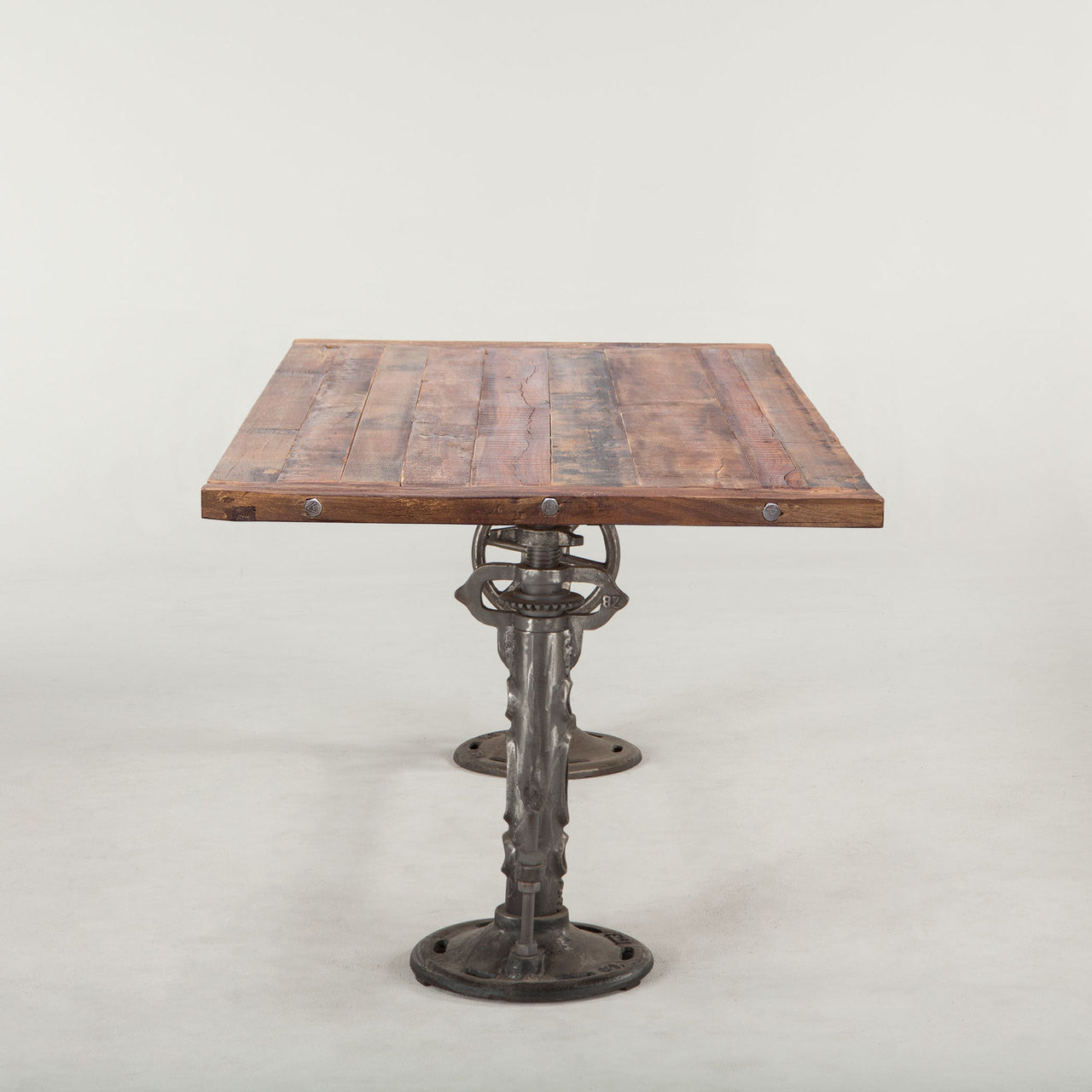 Steampunk Industrial + Reclaimed Wood Crank Dining Table 82"