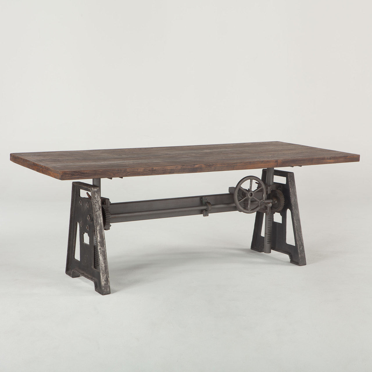 Steampunk Industrial Crank + Wood Top Dining Table 84"
