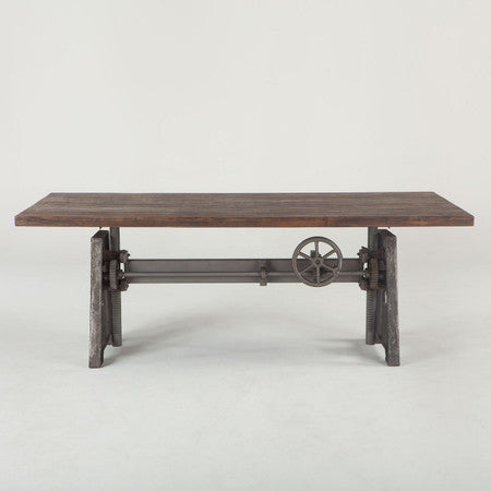 Steampunk Industrial Crank + Wood Top Work Table 84"