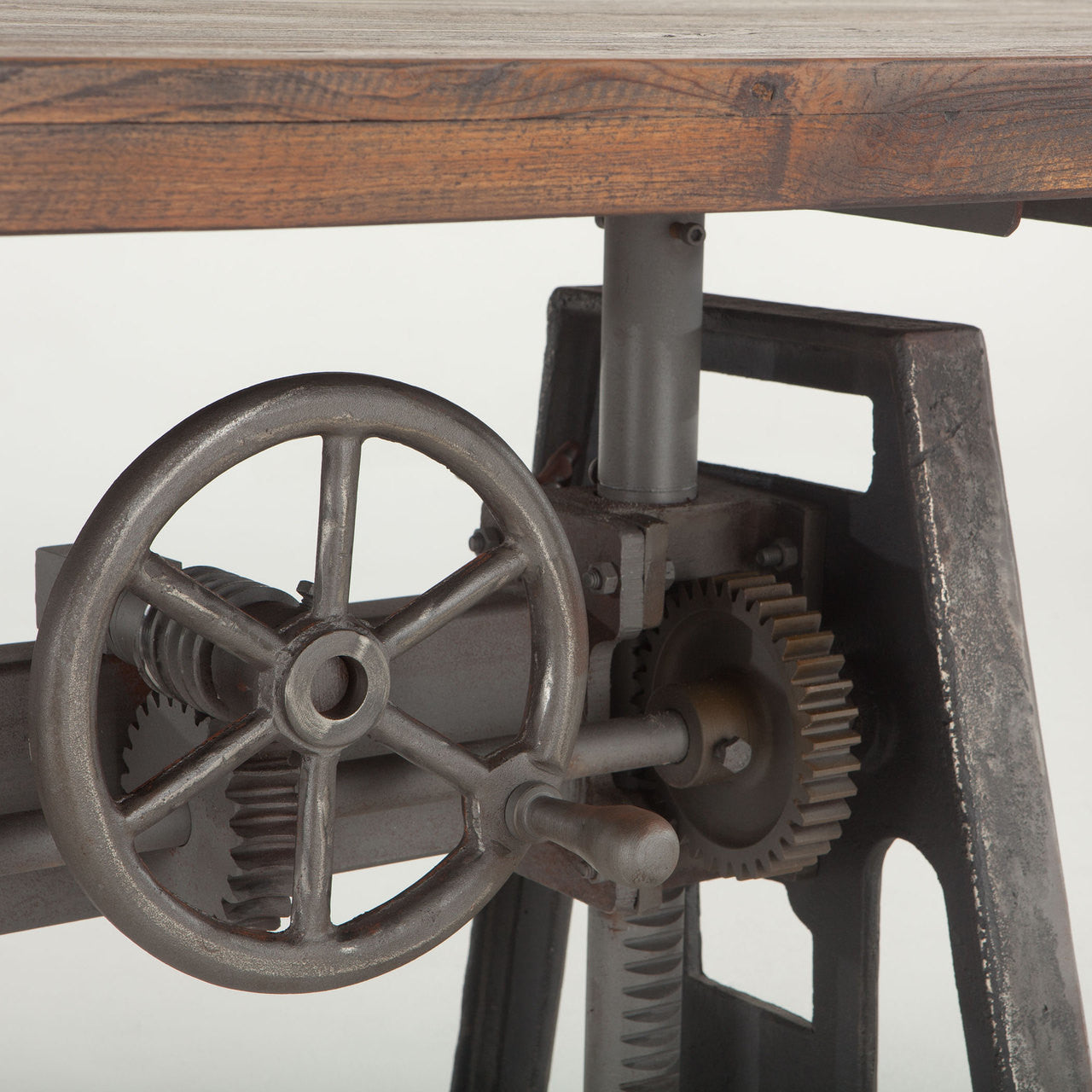 Steampunk Industrial Crank + Wood Top Dining Table 84"