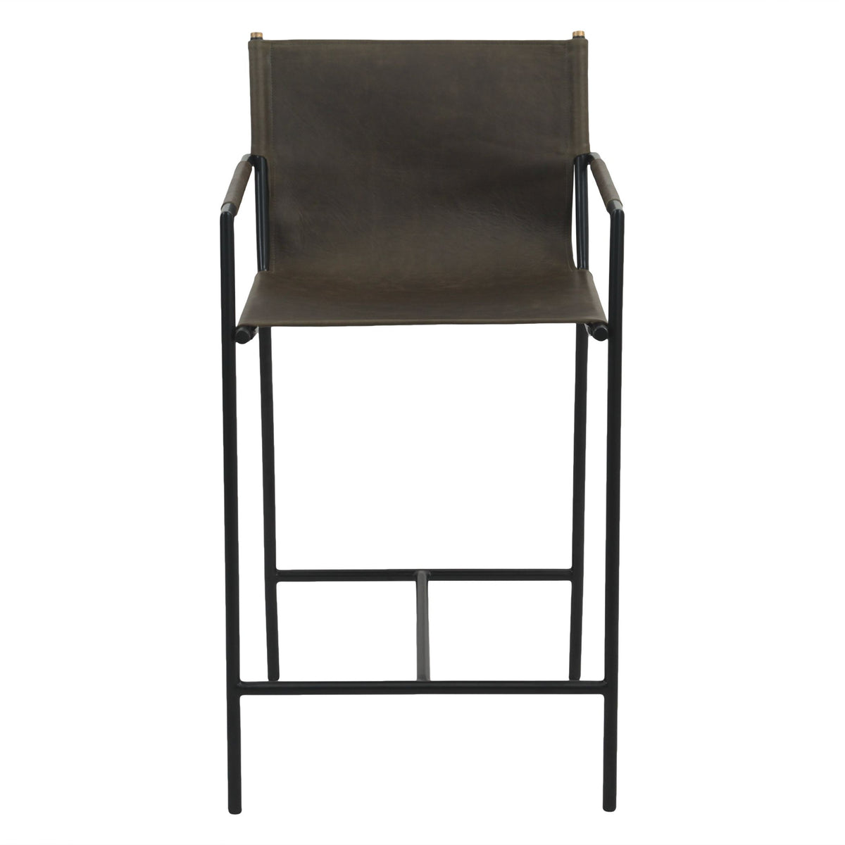 Irvine 20" Counter Armchair in Olive Green Leather and Iron - image 2