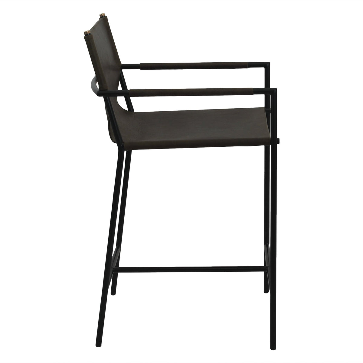 Irvine 20" Counter Armchair in Olive Green Leather and Iron - image 3