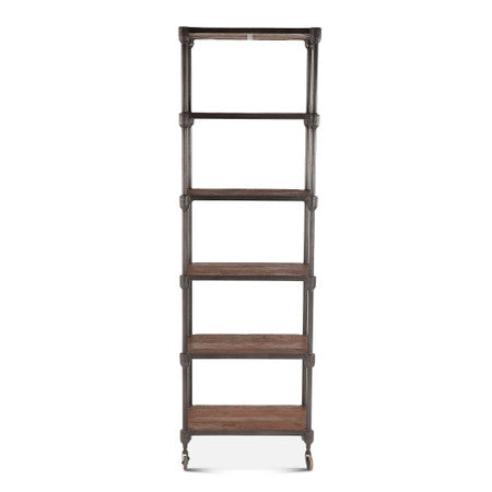 Industrial Teak 80" Wheeled Bookshelf in Natural Reclaimed Wood