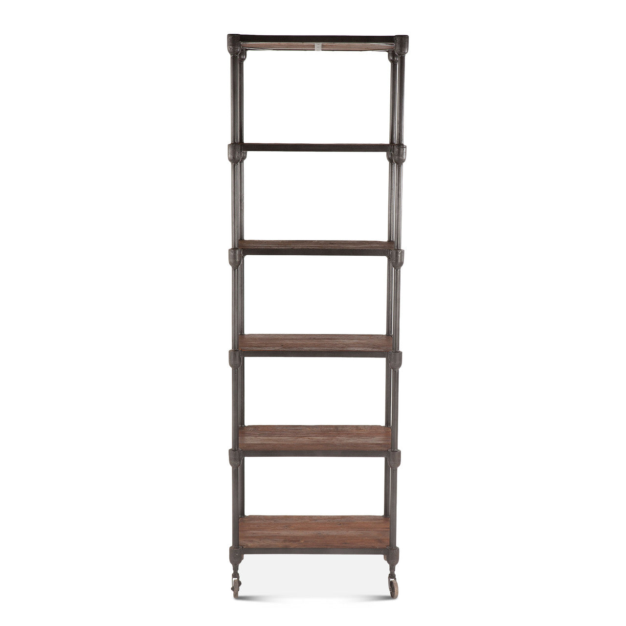 Industrial Teak 80" Wheeled Bookshelf in Natural Reclaimed Wood