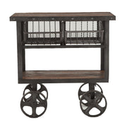  Industrial Teak + Iron Rolling Kitchen Cart 36"