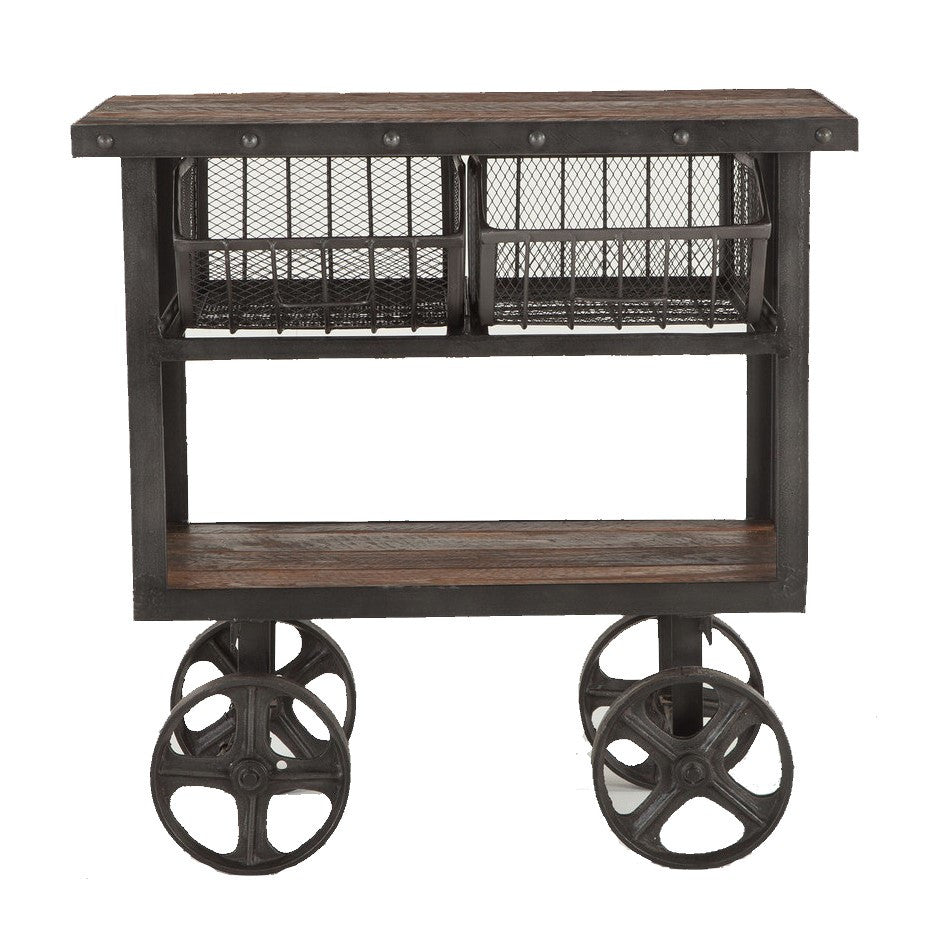  Industrial Teak + Iron Rolling Kitchen Cart 36"