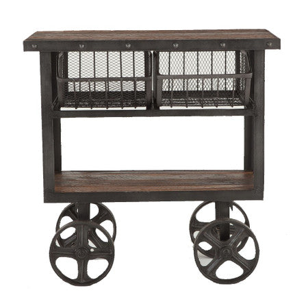 Industrial Teak + Iron Rolling Kitchen Cart 36"