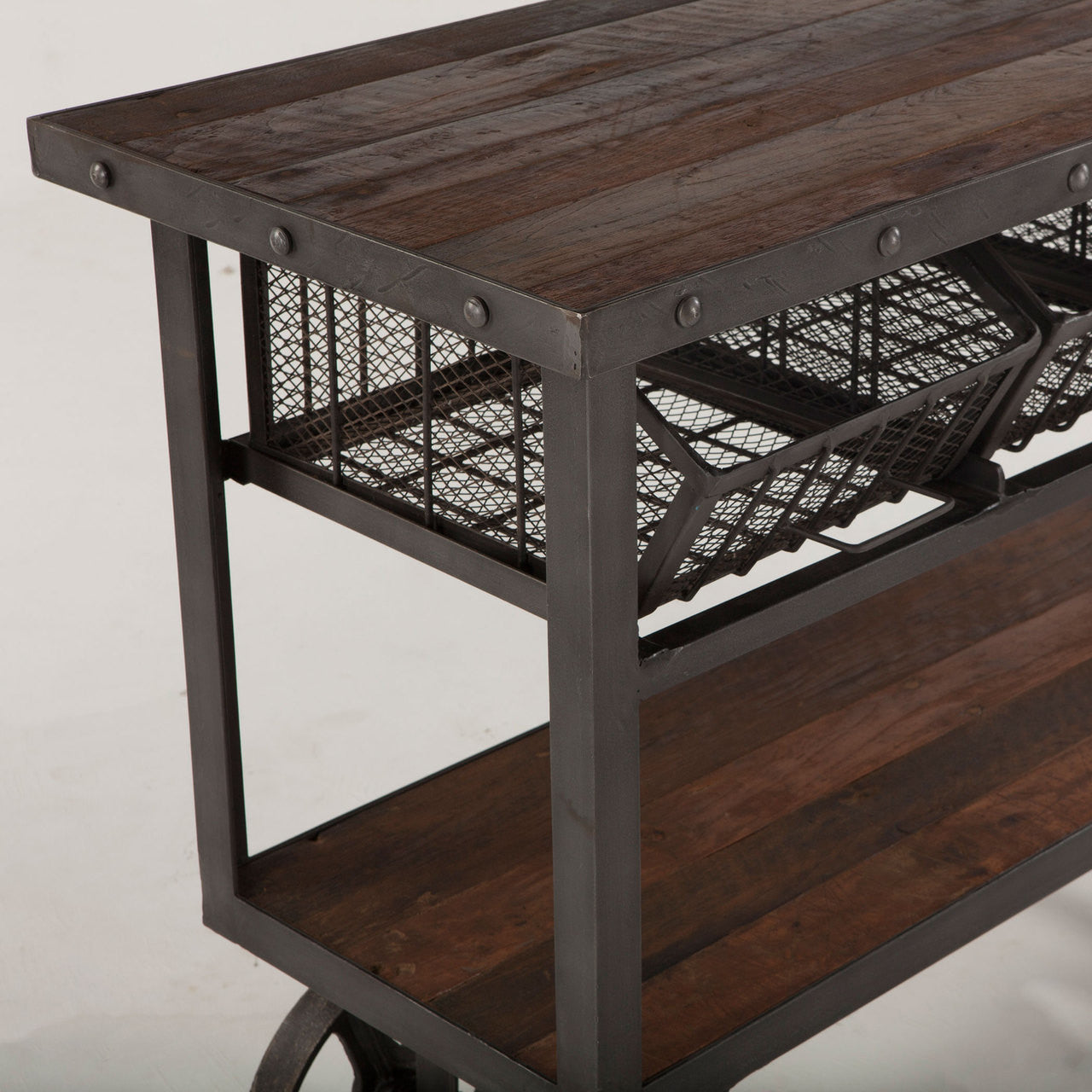  Industrial Teak + Iron Rolling Kitchen Cart 36"