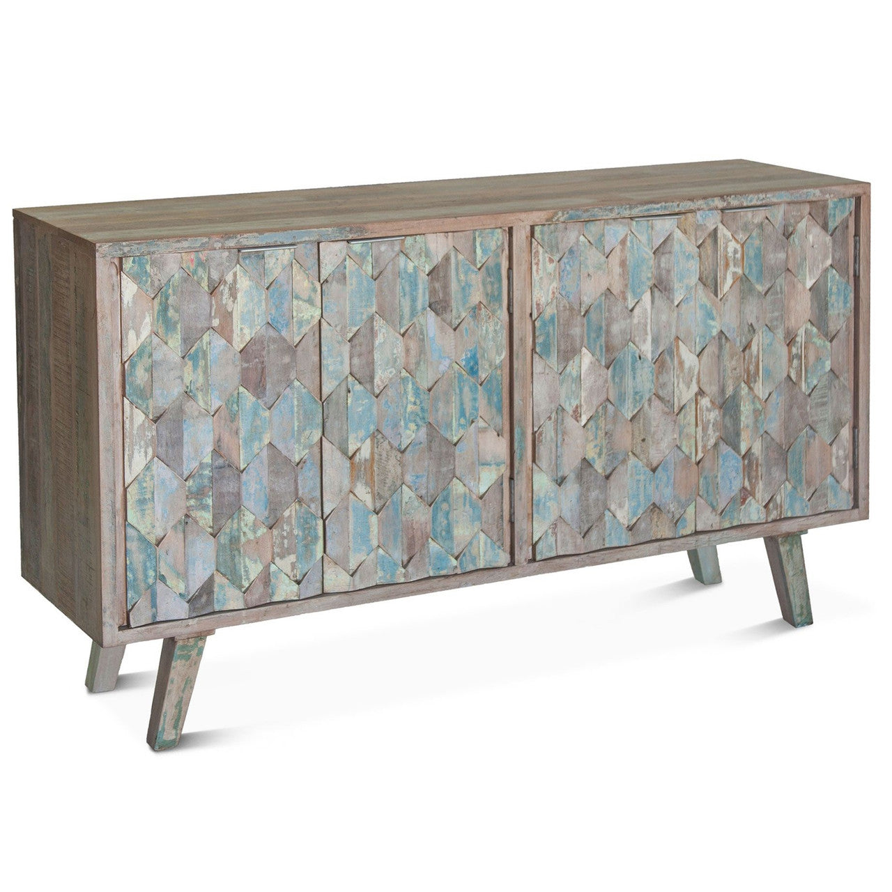 Shabby Chic Vintage Reclaimed Teak 4 Door Sideboard 61" 