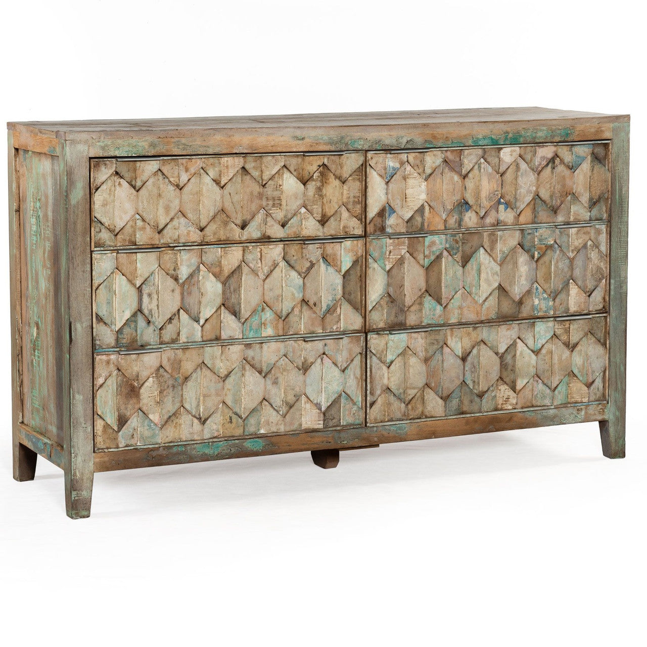 Shabby Chic Vintage Reclaimed Teak 6 Drawers Dresser 57"