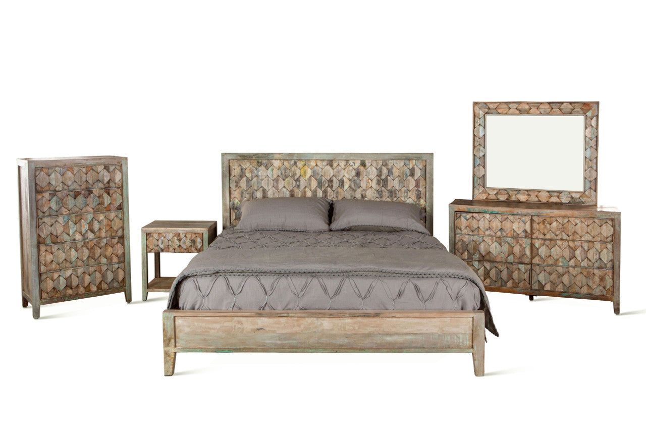Shabby Chic Vintage Reclaimed Teak Wood Queen Bed