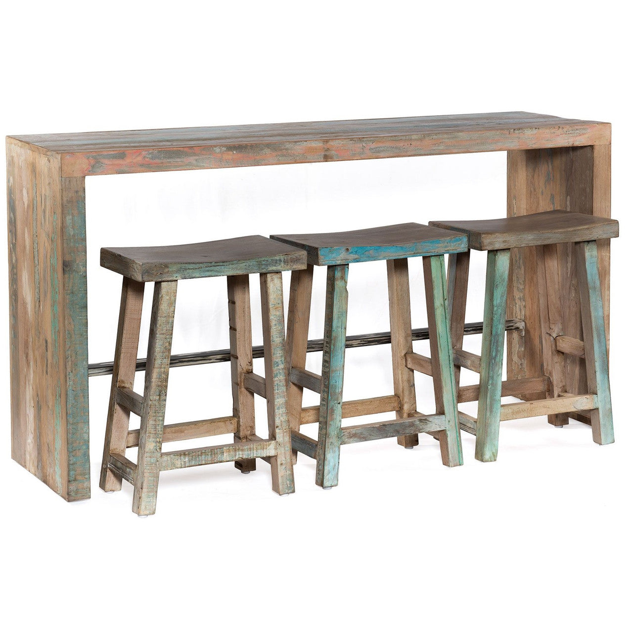 Shabby Chic Vintage Reclaimed Teak 4-PC Counter Height Table Set