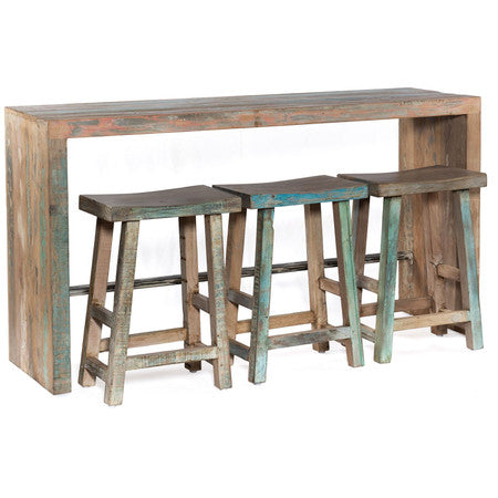 Shabby Chic Vintage Reclaimed Teak 4-PC Counter Height Table Set