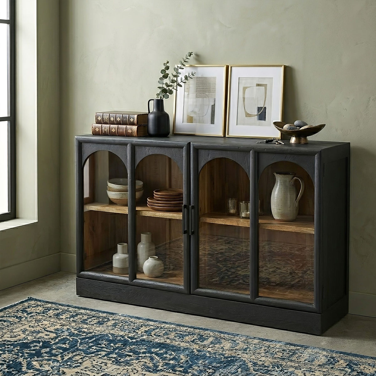 Kingston 48" Two Door Glass Cabinet in Black with Natural Interior - image 2