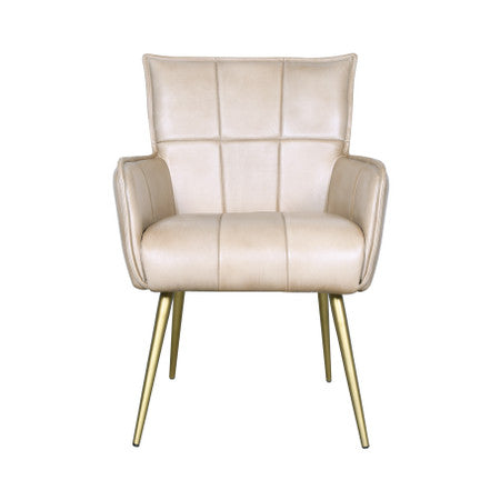 Kent Surrey 23" Armchair in Antique Ivory Leather and Gold Legs