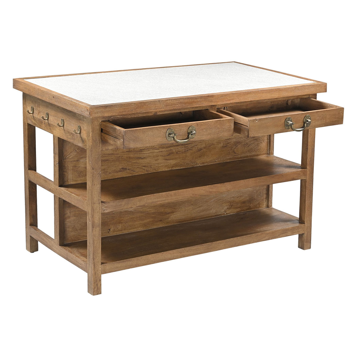 Manila 58" Kitchen Island Table with White Marble Top and Natural Mango Base - image 4