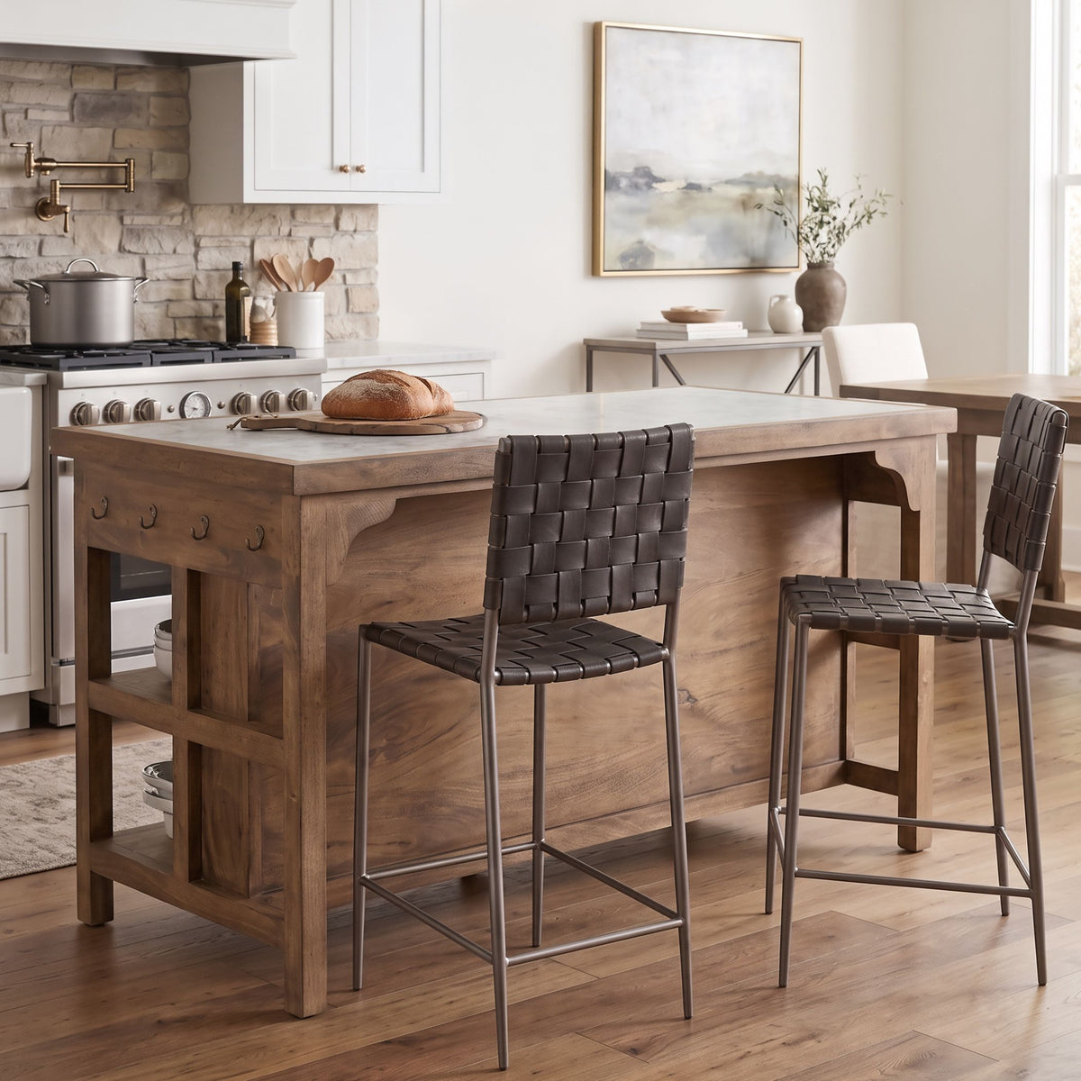 Manila 58" Kitchen Island Table with White Marble Top and Natural Mango Base - image 3