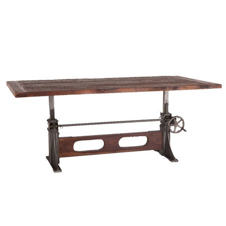 Bronx Reclaimed Teak Wood Industrial Crank Dining Table 84"