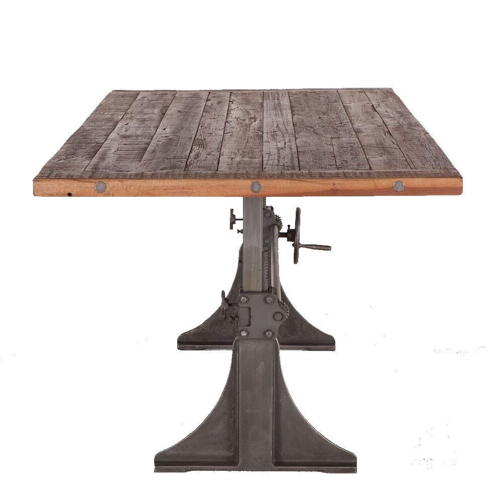 Bronx Industrial Reclaimed Teak Wood Crank Dining Table 84" 