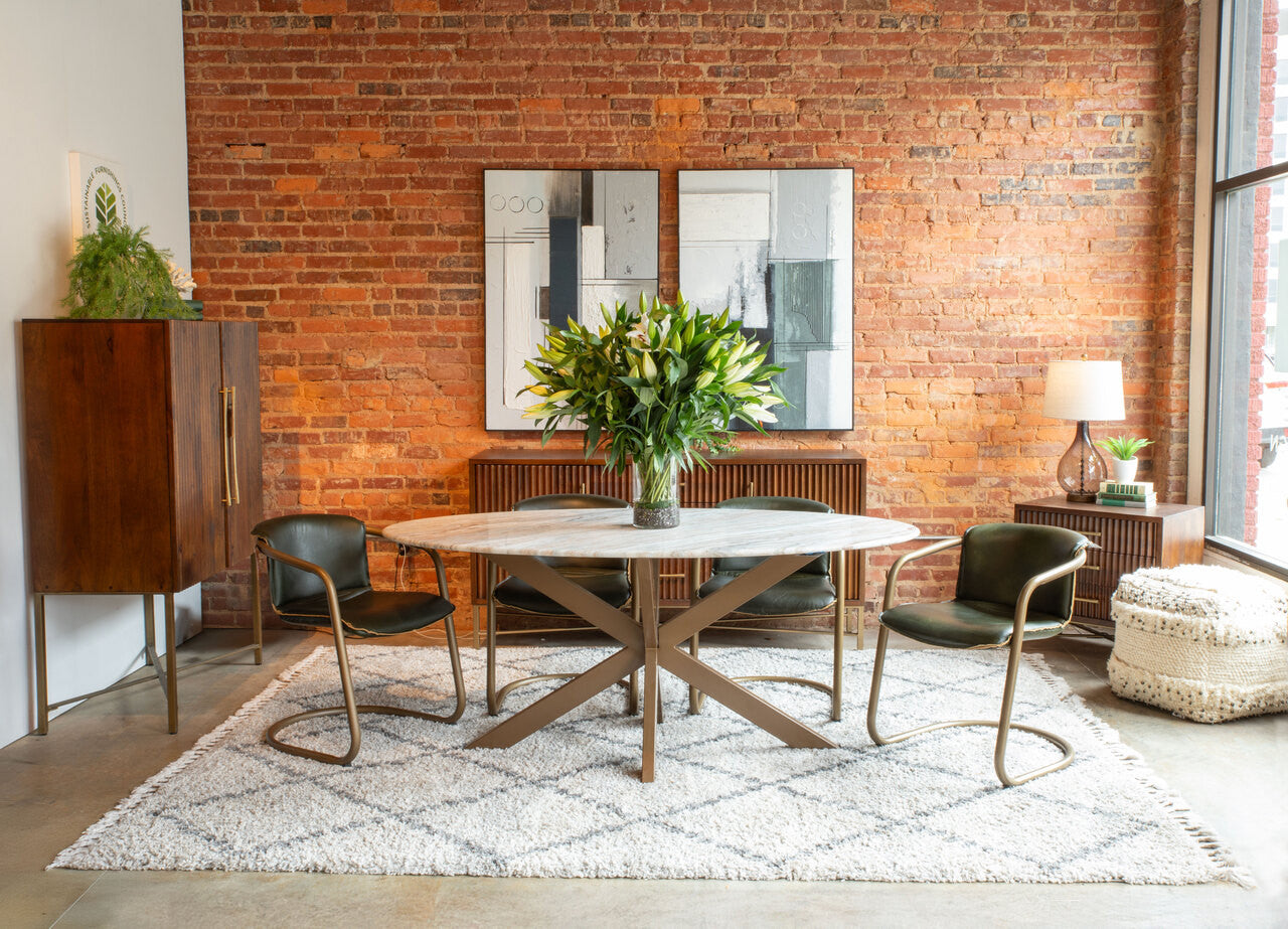 Malibu 70" Oval Dining Table in Sawar Marble with Antique Gold Base