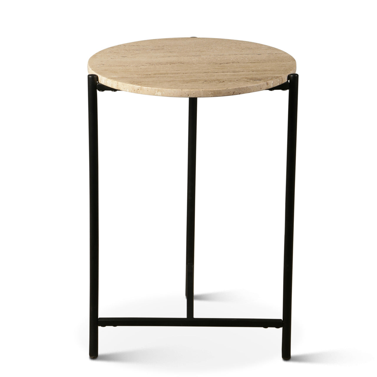 Nola 18" Side Table Table in Travertine Stone and Iron