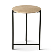 Nola 18" Side Table Table in Travertine Stone and Iron