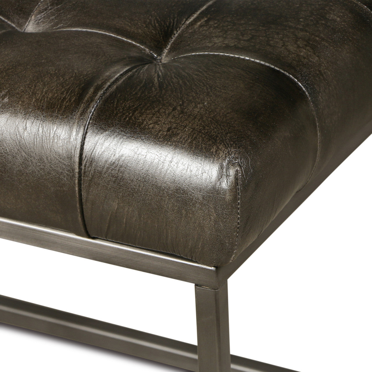New York 54" Bench in Black Leather and Iron