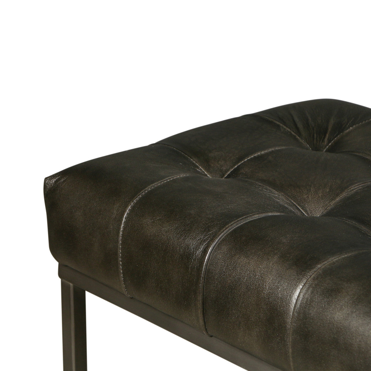 New York 54" Bench in Black Leather and Iron