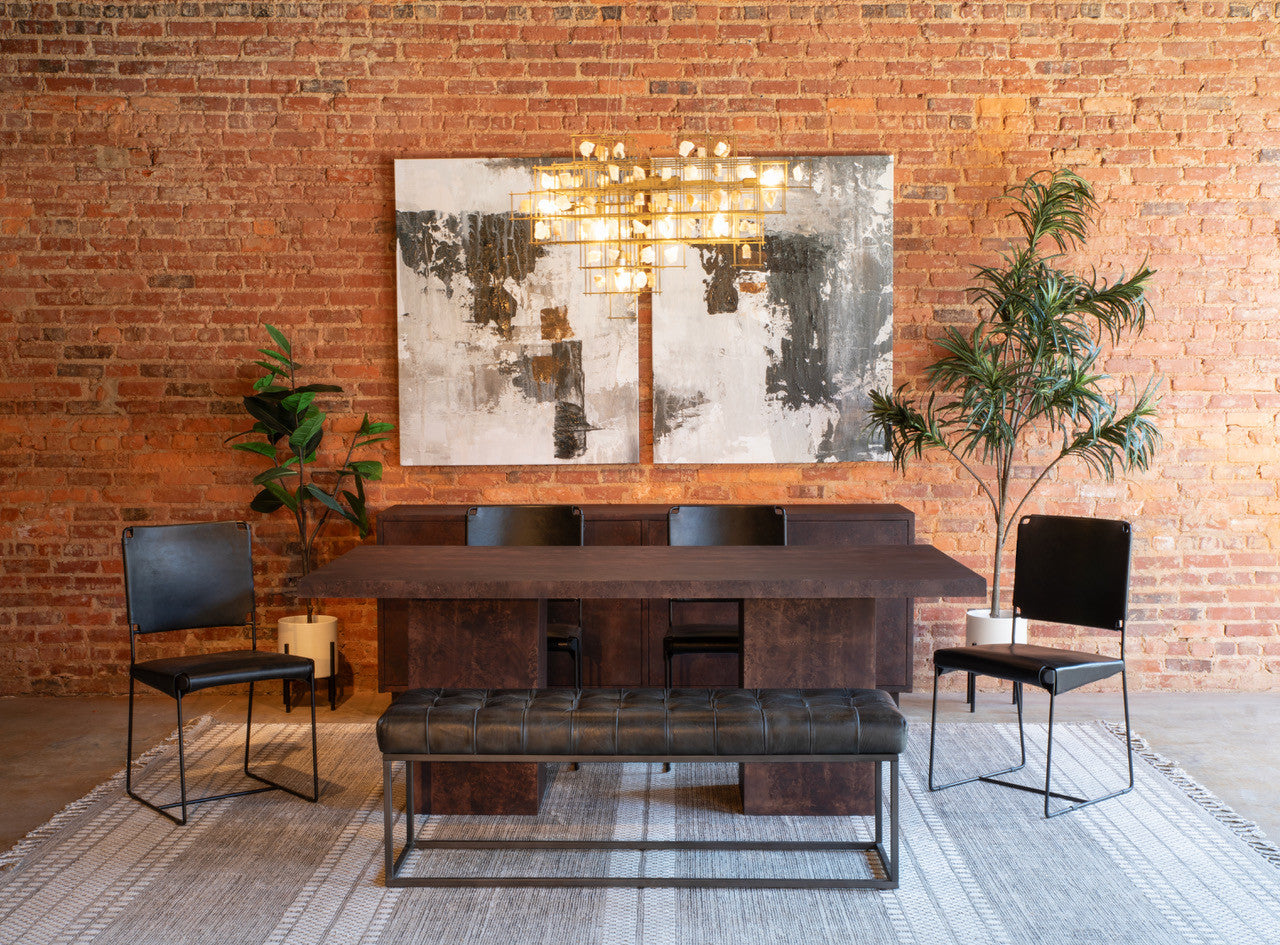 New York 54" Bench in Black Leather and Iron