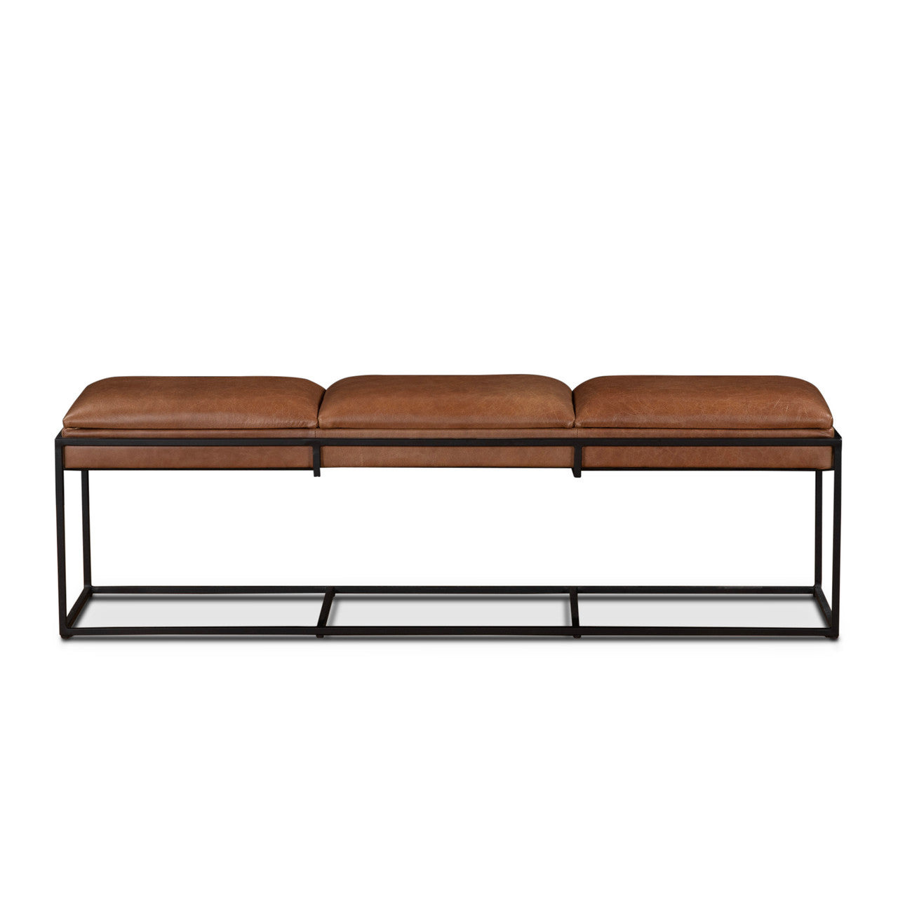 New York 62" Bench in Cognac Leather and Iron