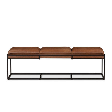 New York 62" Bench in Cognac Leather and Iron