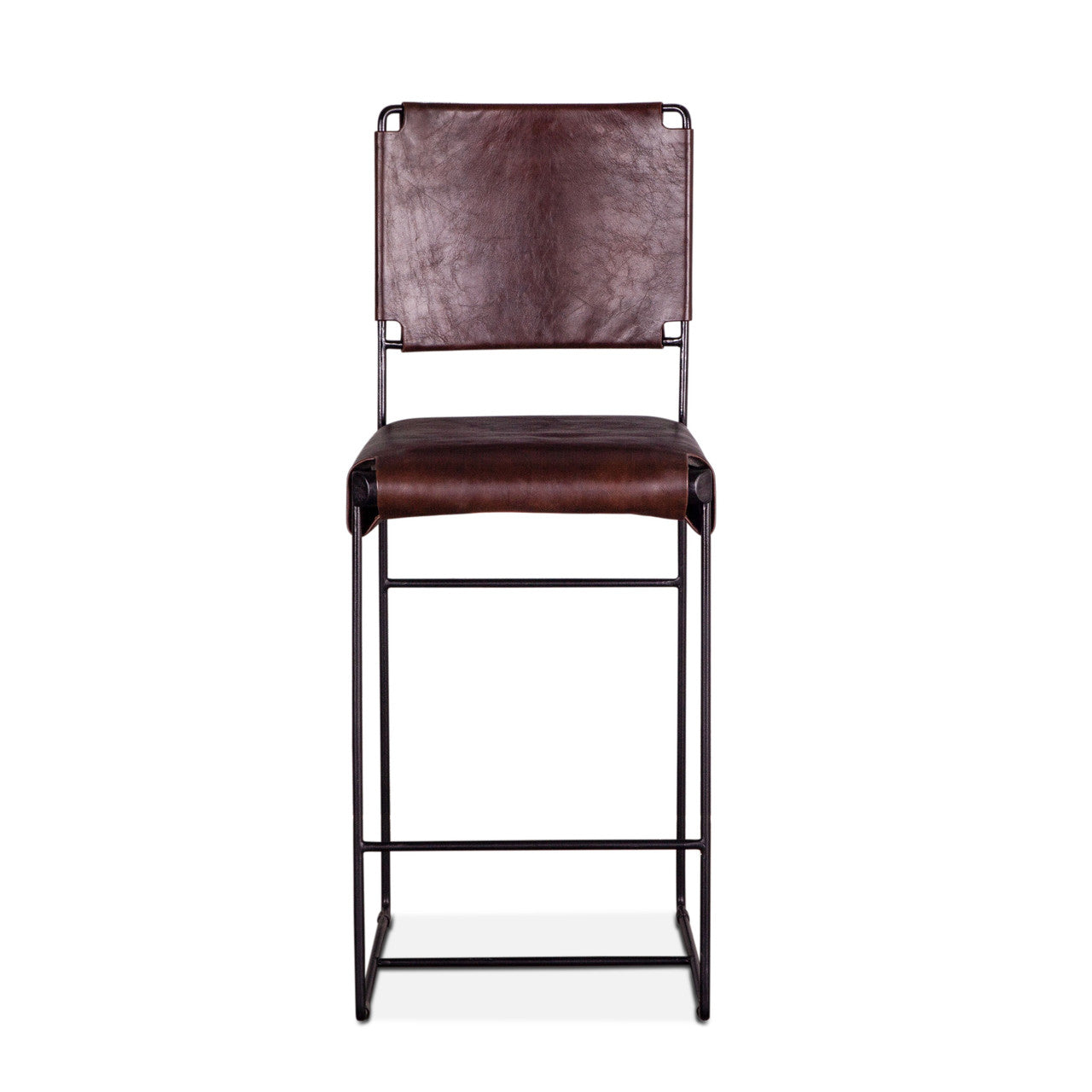New York 17" Counter Chair in Chocolate Top Grain Leather and Iron