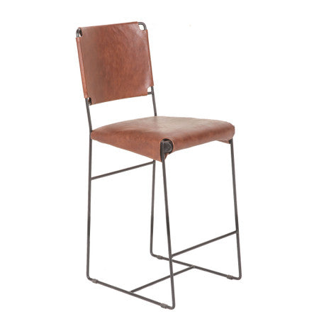 New York 17" Counter Chair in Tobacco Top Grain Leather and Iron