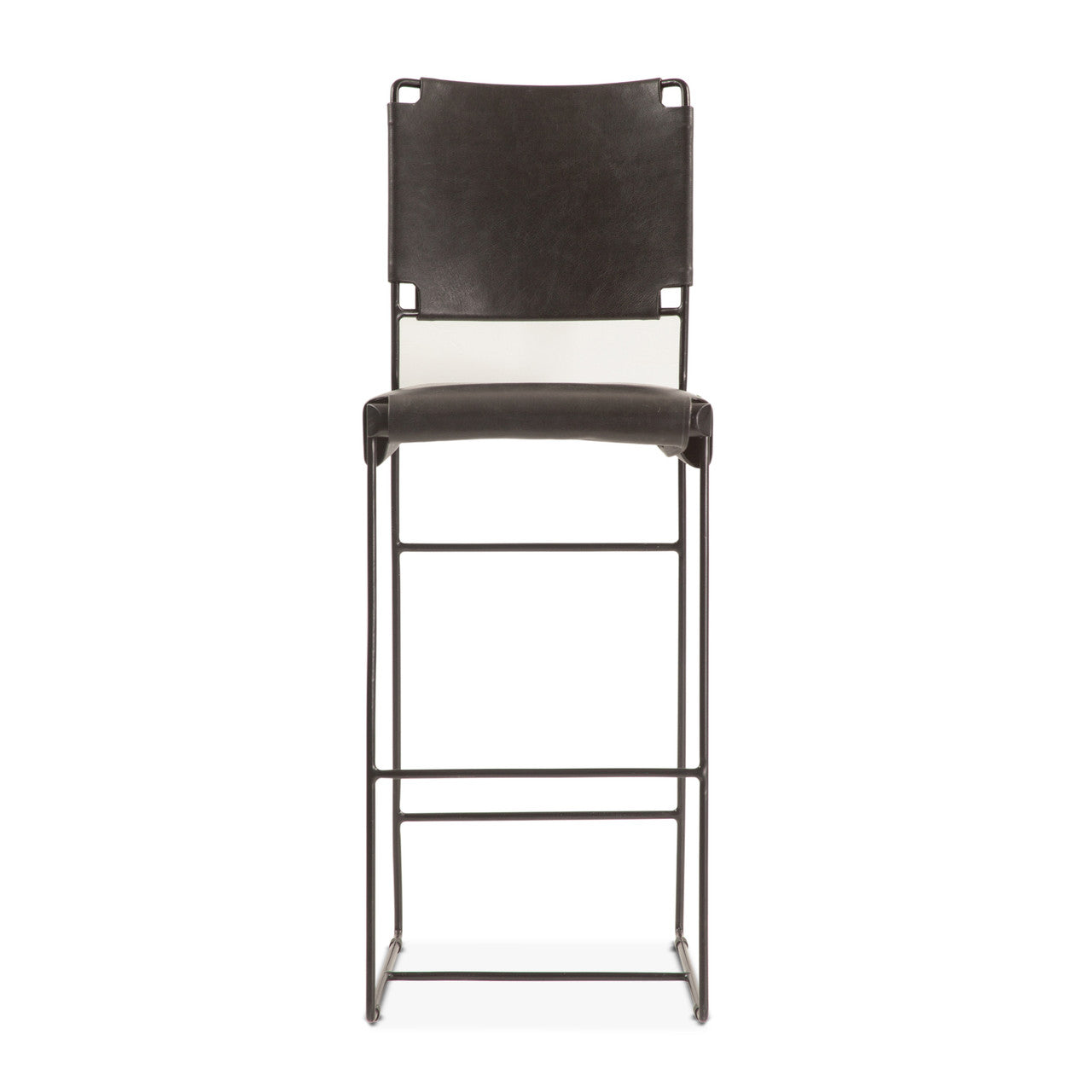New York 18" Counter Chair in Black Buffalo Leather and Iron