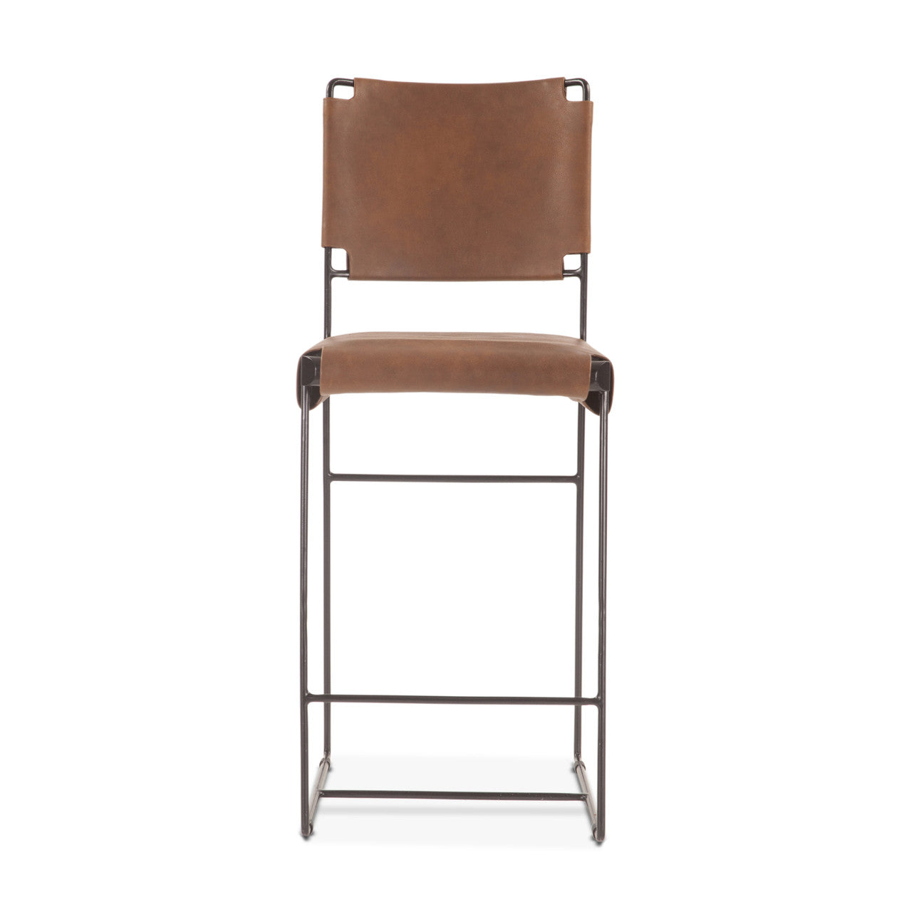 New York 18" Counter Chair in Brown Buffalo Leather and Iron
